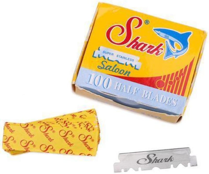 Shark Super Stainless Straight Edge Half Blades - 100 Count Box for Barber Razors - Image 1