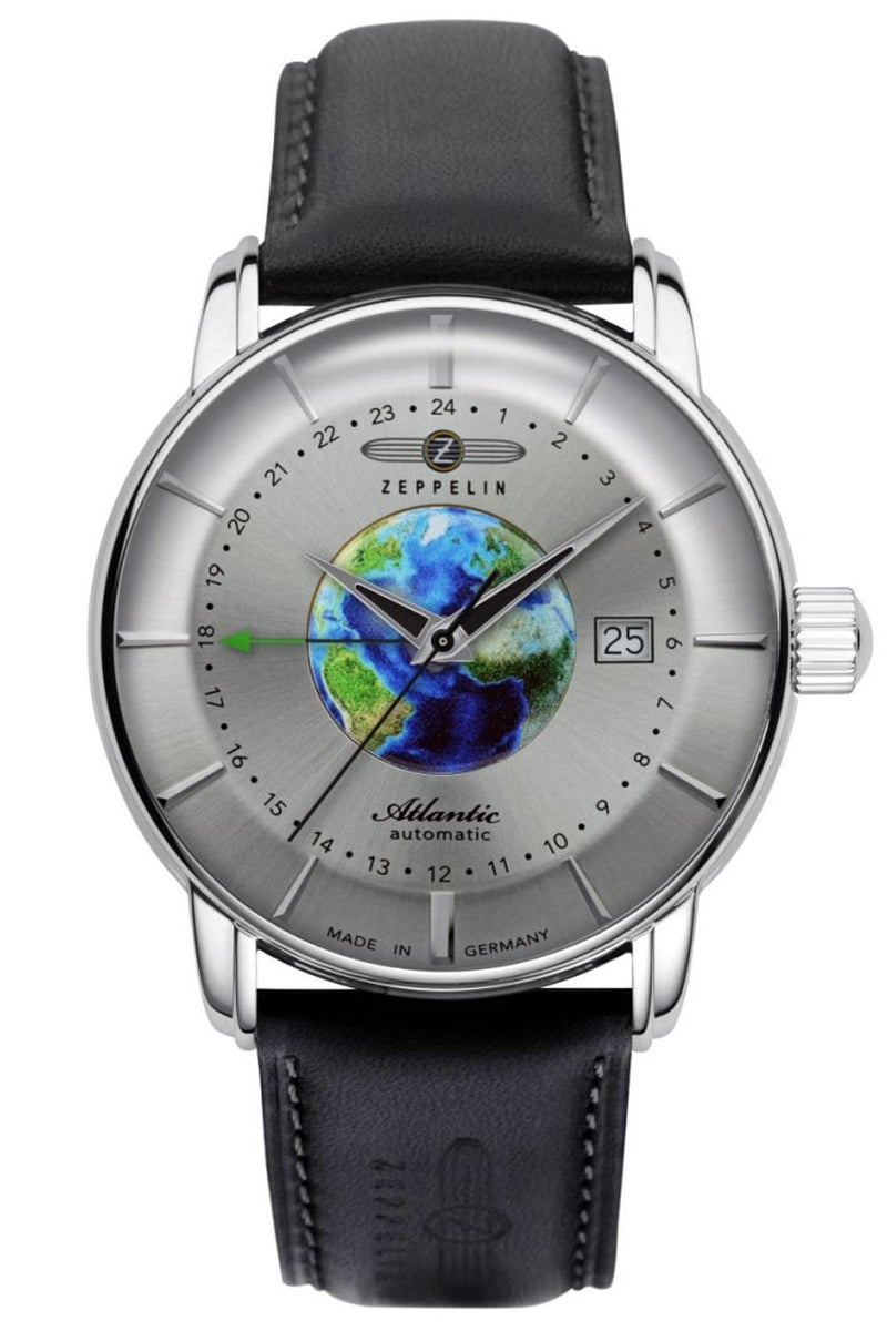 Zeppelin Leather Atlantic Date Analog Dial Color Silver Men Watch - 84681, Black Band - Image 3