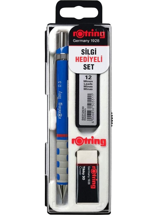Rotring Tikky School Set 0.5 mm Blue Versatile Pen + Eraser + Nib  - Image 1