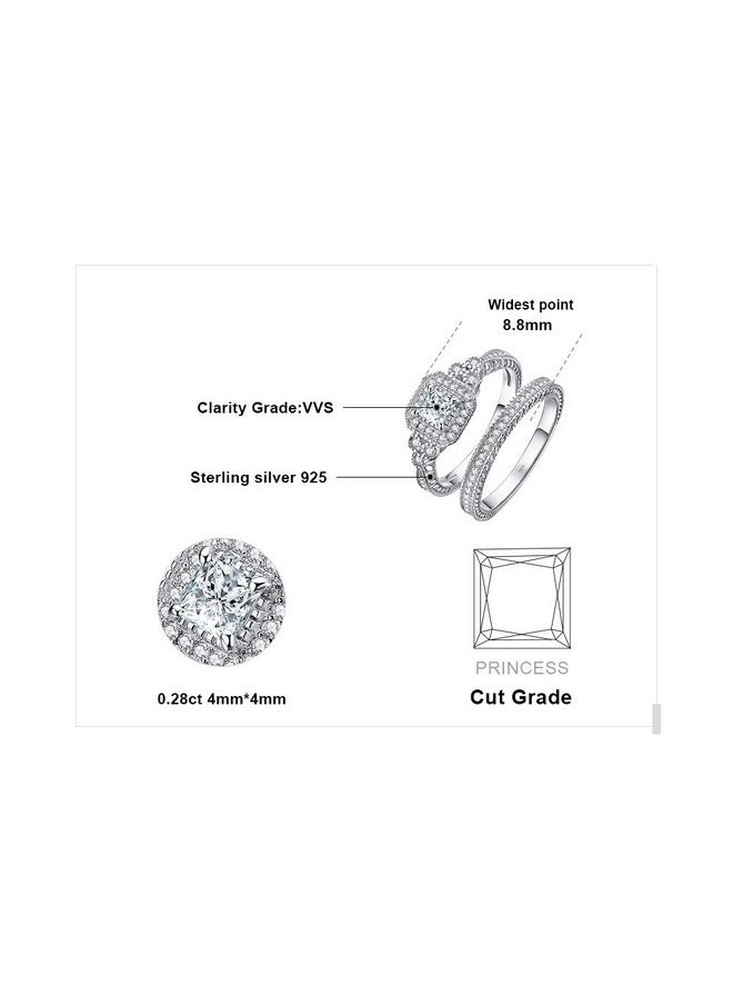 JewelryPalace - Wedding Bands Engagement Rings For Women, 14K Gold Plated 925 Sterling Silver Cubic Zirconia Promise Rings, Vintage Thick Anniversary 2Ct Princess Cut Halo Simulated Diamond Ring Set 8 - Image 1