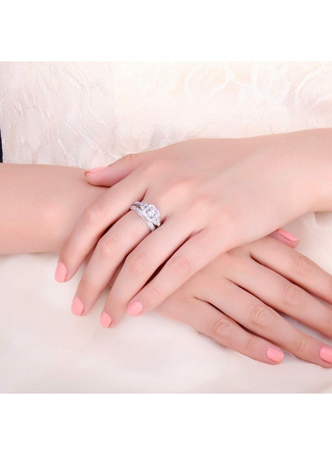 JewelryPalace - Wedding Bands Engagement Rings For Women, 14K Gold Plated 925 Sterling Silver Cubic Zirconia Promise Rings, Vintage Thick Anniversary 2Ct Princess Cut Halo Simulated Diamond Ring Set 8 - Image 1
