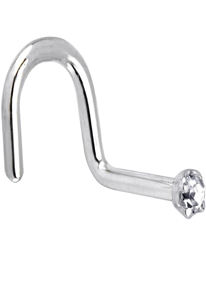 Body Candy 14k White Gold 1.5mm Genuine Diamond Nose Stud (0.015 cttw) Right Nostril Screw 18 Gauge - Image 1