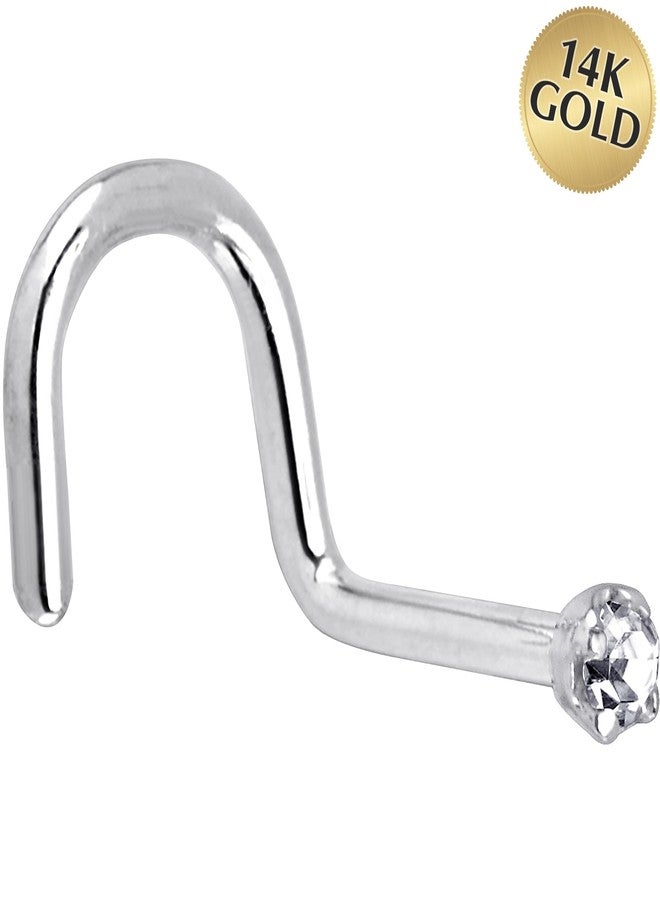 Body Candy 14k White Gold 1.5mm Genuine Diamond Nose Stud (0.015 cttw) Right Nostril Screw 18 Gauge - Image 4