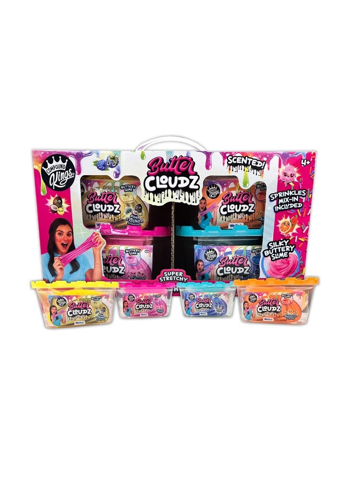 COMPOUND Kings - Fluffy Butter Cloudz Compound Bucket For Girls & Boys | Sensory Toys | Non-Toxic & Non-Sticky | Stress Relieving Pina Colada Scented| (Cotton Candy Scented)-Orange Creamsicle Scented ( Blue Razz Berry Scented) - Image 1
