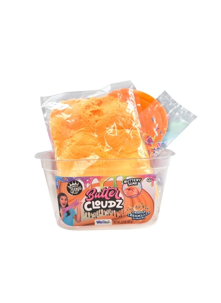 COMPOUND Kings - Fluffy Butter Cloudz Compound Bucket For Girls & Boys | Sensory Toys | Non-Toxic & Non-Sticky | Stress Relieving Pina Colada Scented| (Cotton Candy Scented)-Orange Creamsicle Scented ( Blue Razz Berry Scented) - Image 1