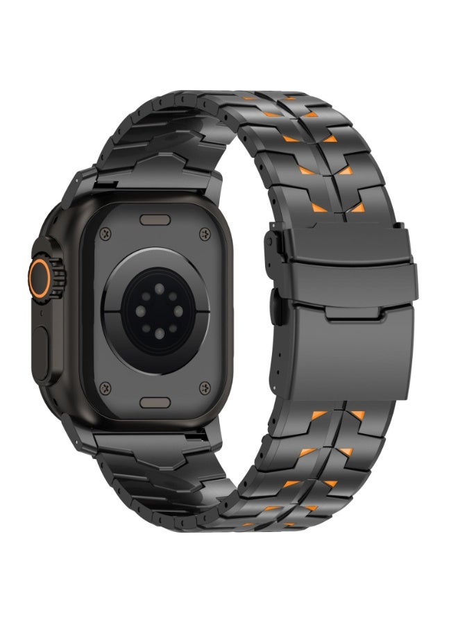 O Ozone Stainless Steel Band for Apple Watch Band Apple Watch Ultra 49mm 46mm 45mm 44mm 42mm, Metal Strap with Folding Clasp for Men- Black - Image 5