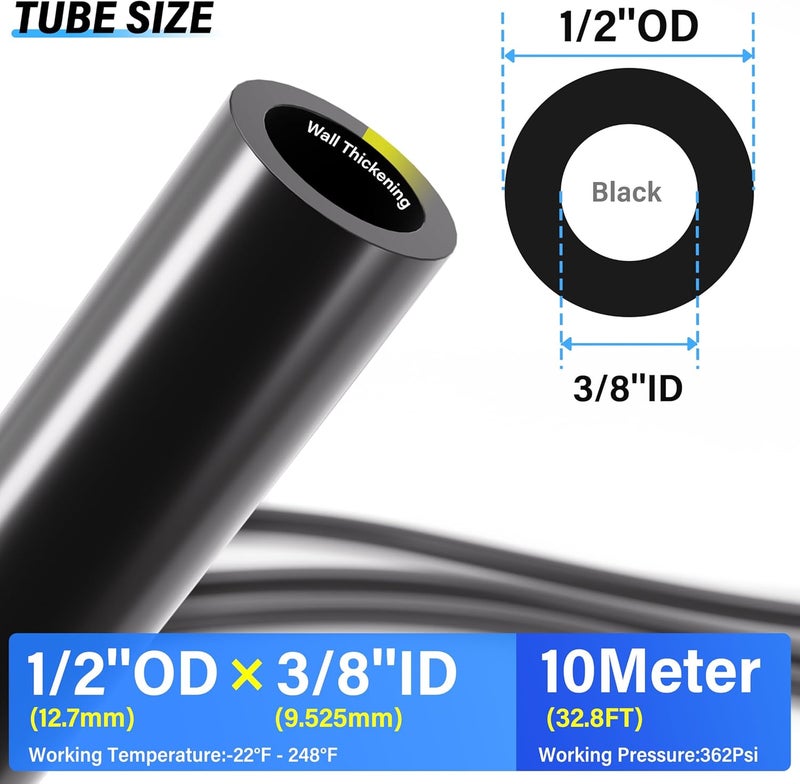 TAILONZ PNEUMATIC 1/2 Inch OD Black Pneumatic Nylon Tube - 32.8ft Air Brake Tubing - Image 2