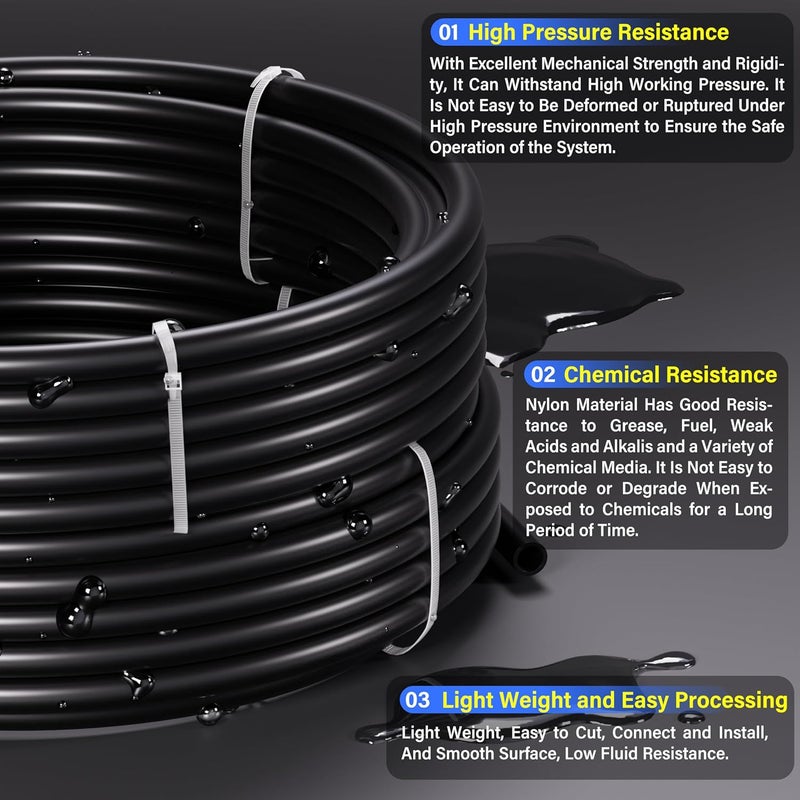 TAILONZ PNEUMATIC 1/2 Inch OD Black Pneumatic Nylon Tube - 32.8ft Air Brake Tubing - Image 4