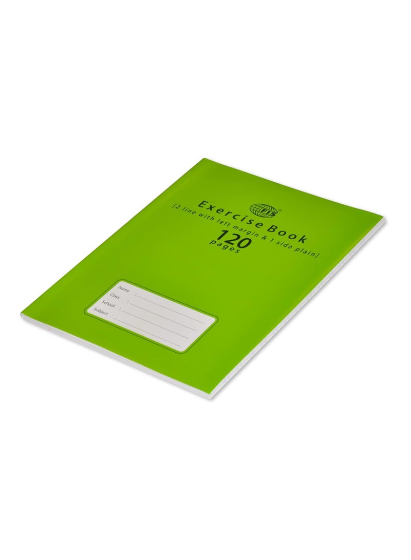 FIS Exercise Book, Size 165x210mm, 60 Sheets, 120 Pages, 2 Line with Left Margin & 1 Side Plain, Packet of 12 Pieces, Neon Green Cover-FSEB2LP120N - Image 4