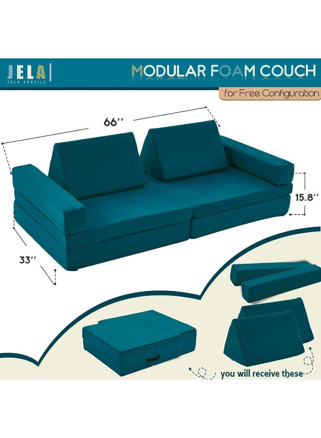 jela jela Kids Couch Extended Size 8PCS for Family, Floor Sofa Couch Modular Furniture for Kids Adults  - Image 2