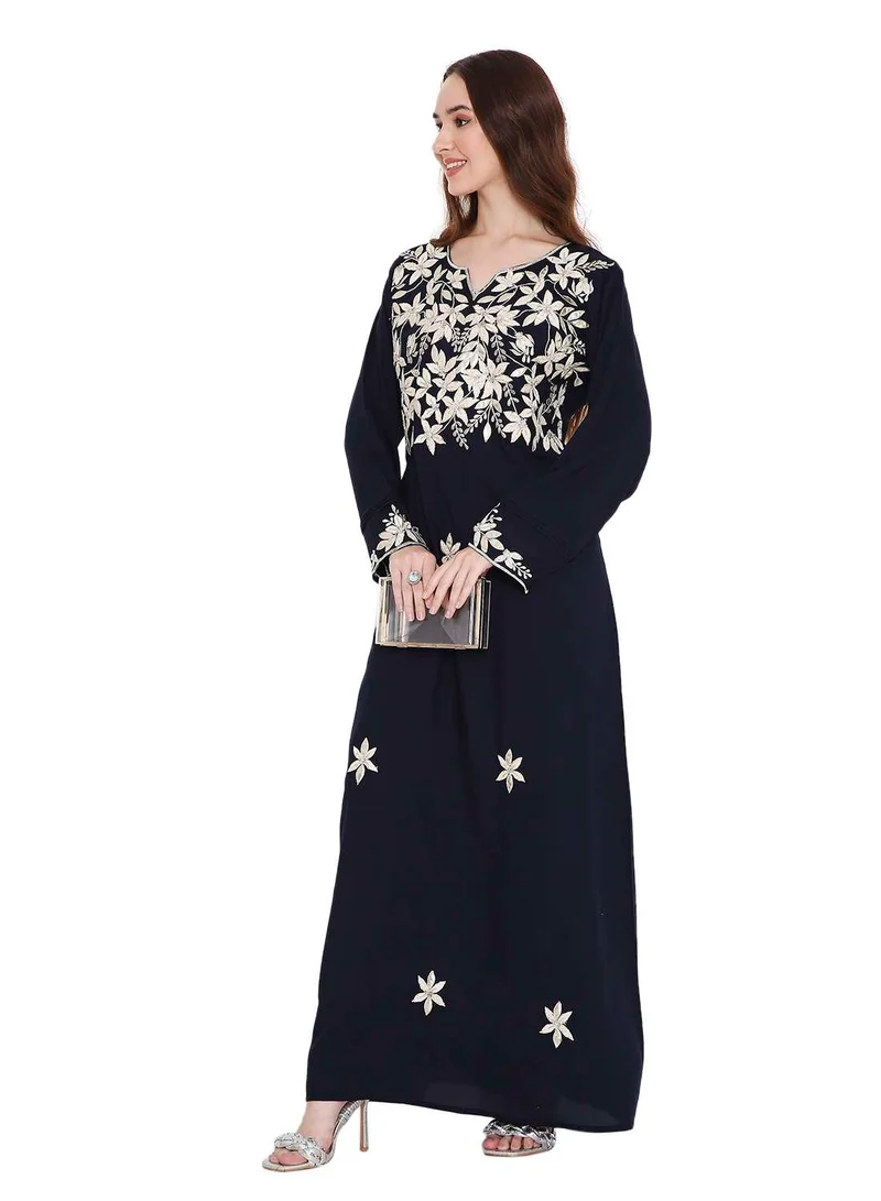 HANA & SARA LONG VISCOSE UNIQUE THRAED EMBROIDERY ON SOLID COLOUR  ARABIC FARASHA JALABIYA DRESS