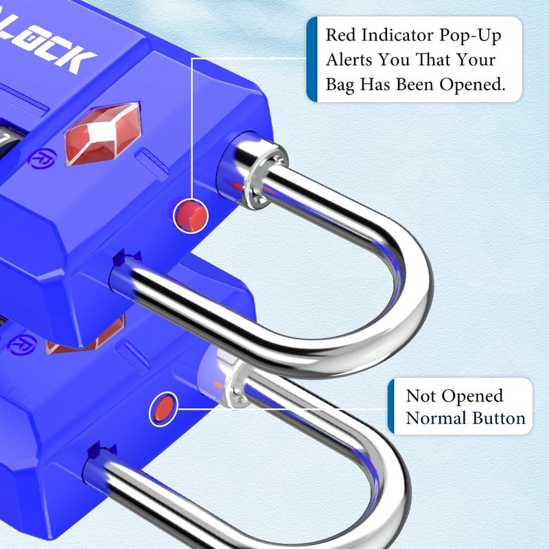 SURE LOCK TSA Approved 4-Digit Resettable Combination Luggage Locks with Open Alert, Easy-Read Dials - for Luggage, School Lockers, Gym, Office, Toolbox & Security Cases(Blue 2 Pack) - Image 4