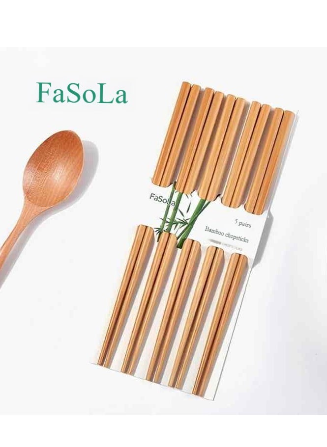 Fasola 5 pairs of natural bamboo chopsticks, 24cm reusable Japanese-Chinese chopsticks, hot pot chopsticks, dishwasher safe gift set, cooking pork rib noodles, extra-long kitchen chopsticks  - Image 2