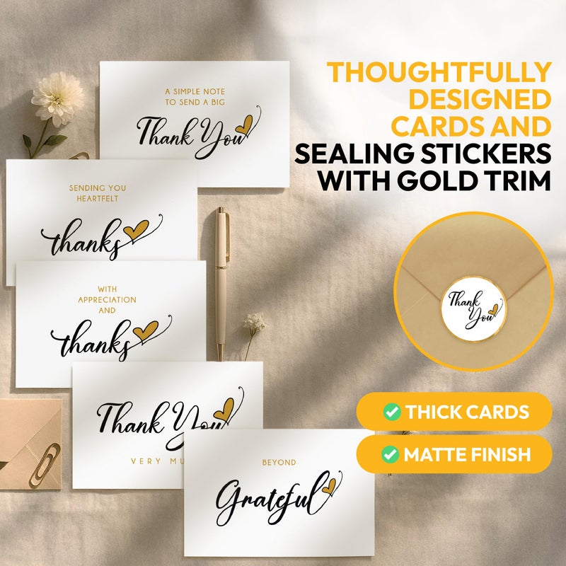 Only Zest Bulk Thank You Cards with Envelopes Set and Stickers - 30 Pack, 4 x 6 in Blank Simple Thank You Notes - Minimalist Box for Weddings, Baby Showers, Birthdays, Small Businesses - Image 4
