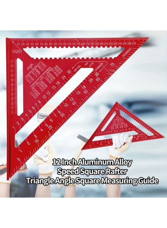 1pc 12 Inch Aluminum Alloy Triangle Ruler Red Dual Scale cm inch mm Woodworking - Image 5