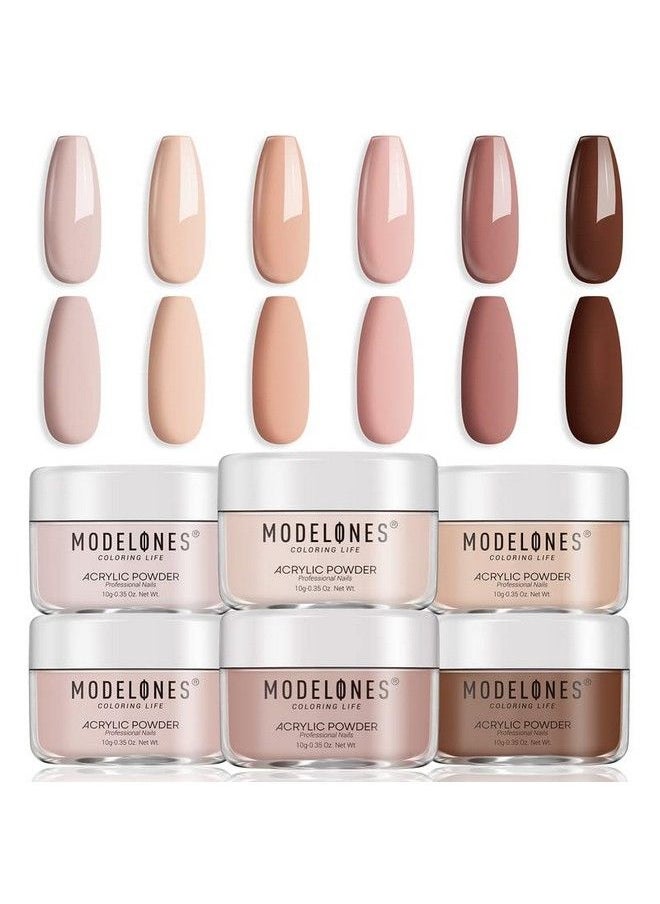 modelones Acrylic Powder 6 Pcs Nude Nail Acrylic Powder Set All Seasons Skin Tones Brown Neutral Nail Acrylic Powder For 3D Acrylic Nail Art Nail Carving French Nail Extension Gifts For Women  - Image 2