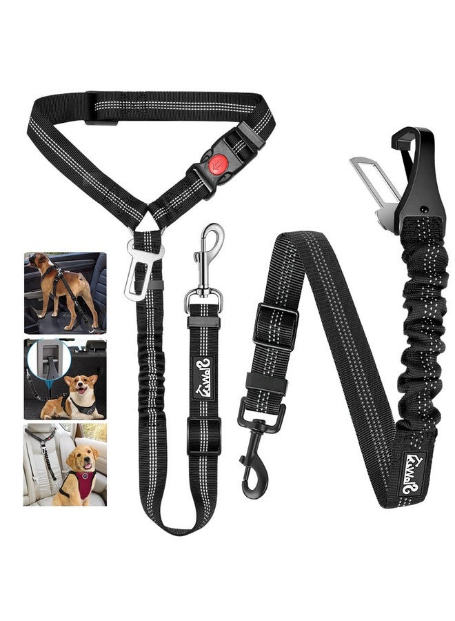 Lukovee Dog Seatbelt Leash for Cars, 2 Pack Pet Safety Car Seat Belt with Adjustable Buckle & Reflective Bungee, Connect Dog Harness in Vehicle Car Dogs Restraint Travel Daily Use (Black) - Image 1