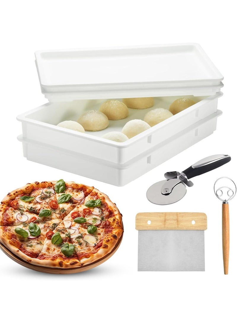 YOUWE7 مجموعة صناديق تخمير عجينة البيتزا YOUWE7، عبوة من صندوقين قابلين للتكديس لتخمير الخبز مع أغطية، عجلة بيتزا، خفاقة عجين، مكشطة عجين، مثالية لعجين البيتزا، العجين المخمر، حاوية تخزين الطعام - Image 1