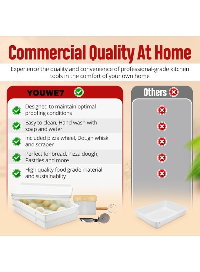 YOUWE7 مجموعة صناديق تخمير عجينة البيتزا YOUWE7، عبوة من صندوقين قابلين للتكديس لتخمير الخبز مع أغطية، عجلة بيتزا، خفاقة عجين، مكشطة عجين، مثالية لعجين البيتزا، العجين المخمر، حاوية تخزين الطعام - Image 2