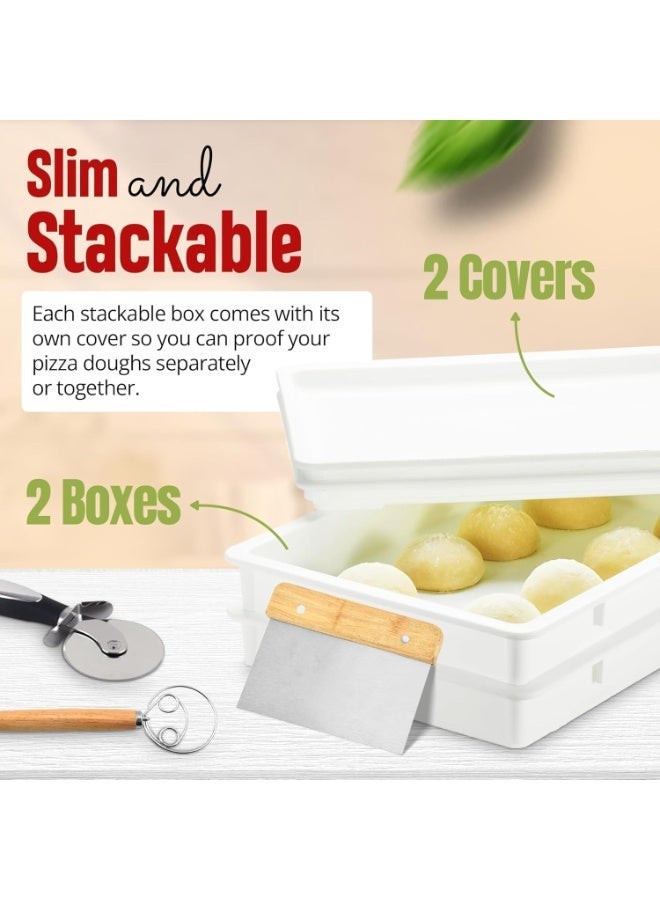 YOUWE7 مجموعة صناديق تخمير عجينة البيتزا YOUWE7، عبوة من صندوقين قابلين للتكديس لتخمير الخبز مع أغطية، عجلة بيتزا، خفاقة عجين، مكشطة عجين، مثالية لعجين البيتزا، العجين المخمر، حاوية تخزين الطعام - Image 4
