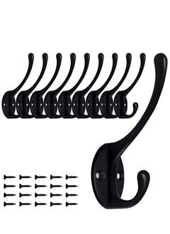 KASTWAVE 10 Pack Matte Black Coat Hooks Heavy Duty Dual Coat Hooks Wall Mounted Utility Black Not Rust Hooks for Coat, Robe, Scarf, Bag, Towel, Key, Hat and More, Include 20 Pieces Screws  - Image 1