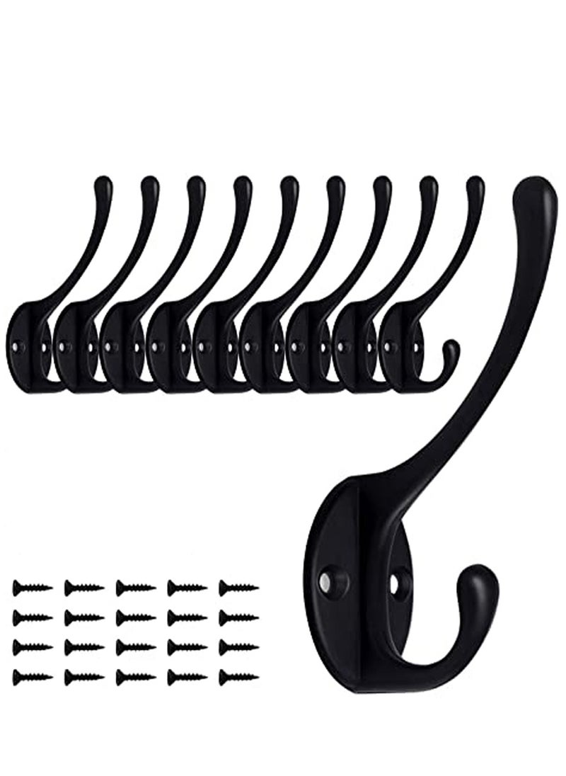 KASTWAVE - 10 Pack Matte Black Coat Hooks Heavy Duty Dual Coat Hooks Wall Mounted Utility Black Not Rust Hooks for Coat, Robe, Scarf, Bag, Towel, Key, Hat and More, Include 20 Pieces Screws - Image 1