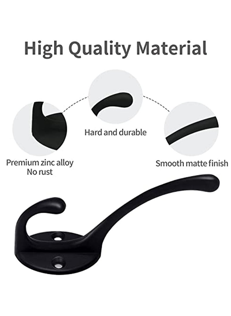 KASTWAVE - 10 Pack Matte Black Coat Hooks Heavy Duty Dual Coat Hooks Wall Mounted Utility Black Not Rust Hooks for Coat, Robe, Scarf, Bag, Towel, Key, Hat and More, Include 20 Pieces Screws - Image 1