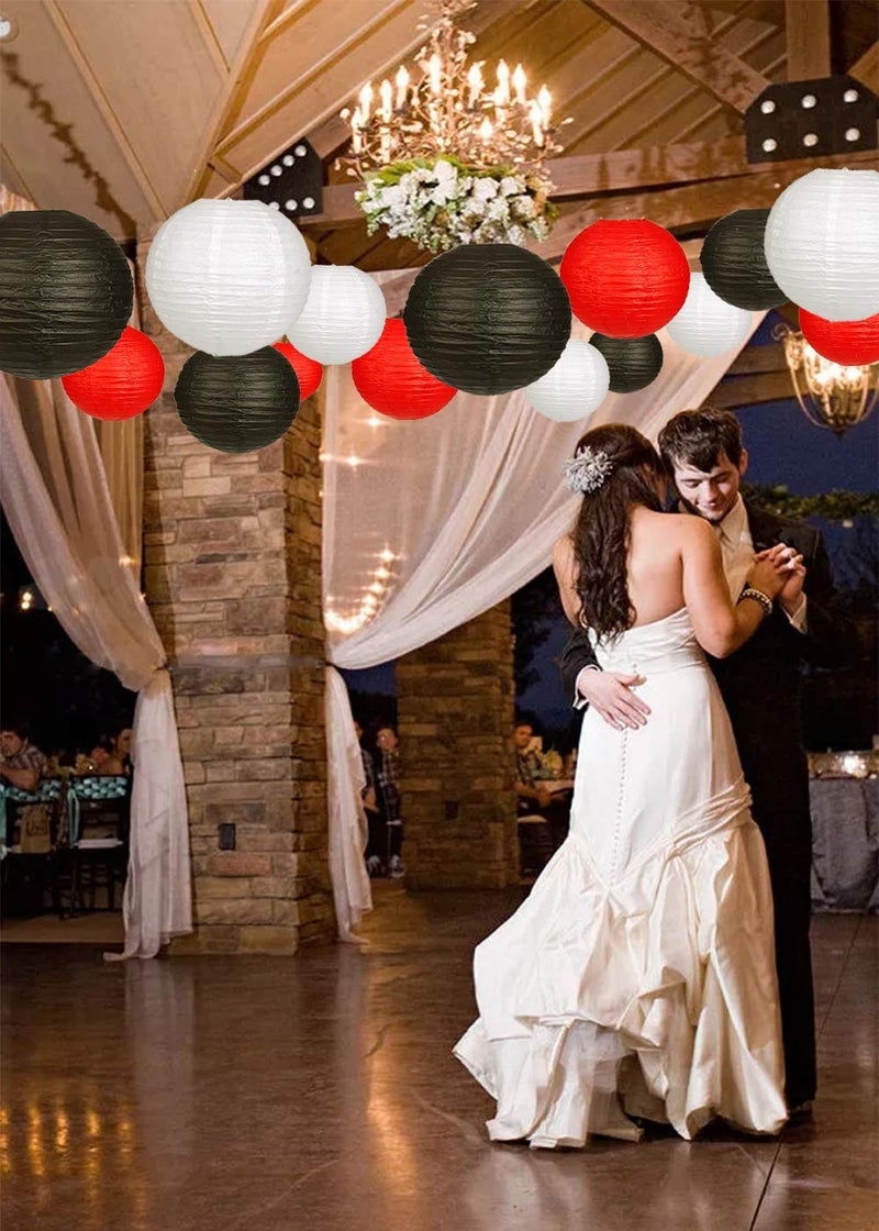 zilue 24pcs Hanging Round Paper Lanterns for Wedding Birthday Party Baby Showers Decoration Black/Red - Image 3