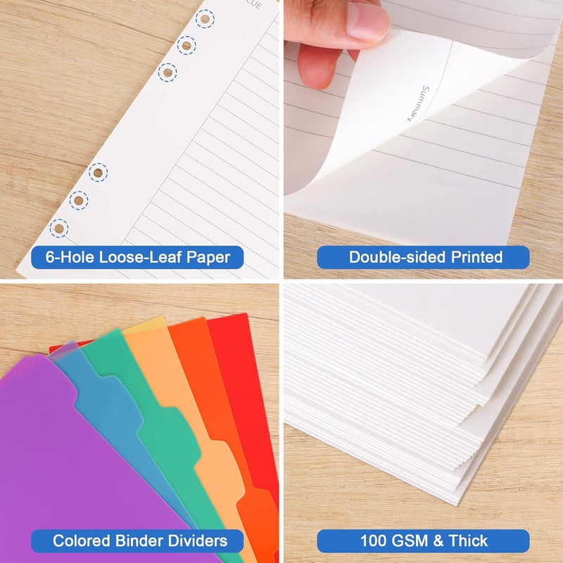 Antner A5 Cornell Notes Refill Paper for A5 6-Ring Binder, 135 Sheets 6-Hole Filler Paper with Note/Cue/Summary Sections & 12 Dividers for Refillable Notebook, Bullet Journal & Meeting Planner Inserts - Image 3