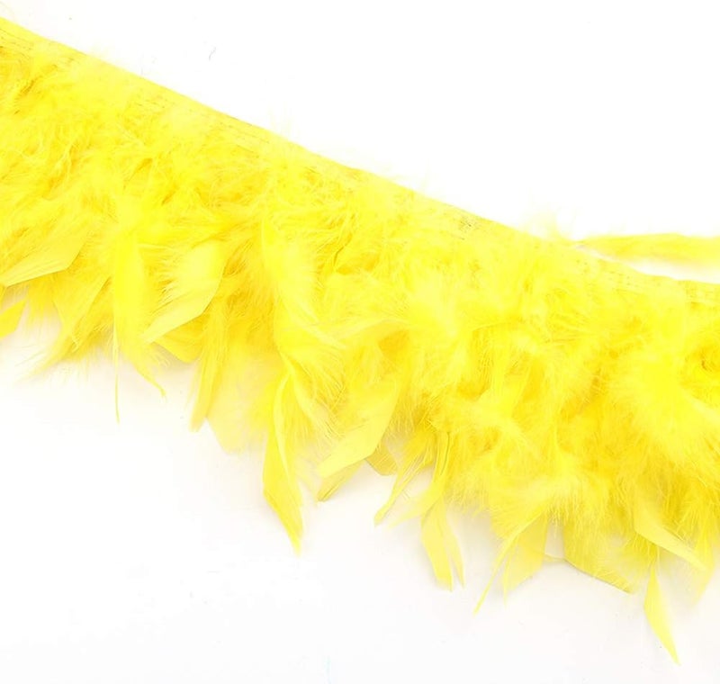 Sowder Turkey Feathers Trim Fringe for Party Wedding Dress Sewing Crafts Costumes Decoration Pack of 2 Yards (Yellow) - Image 1