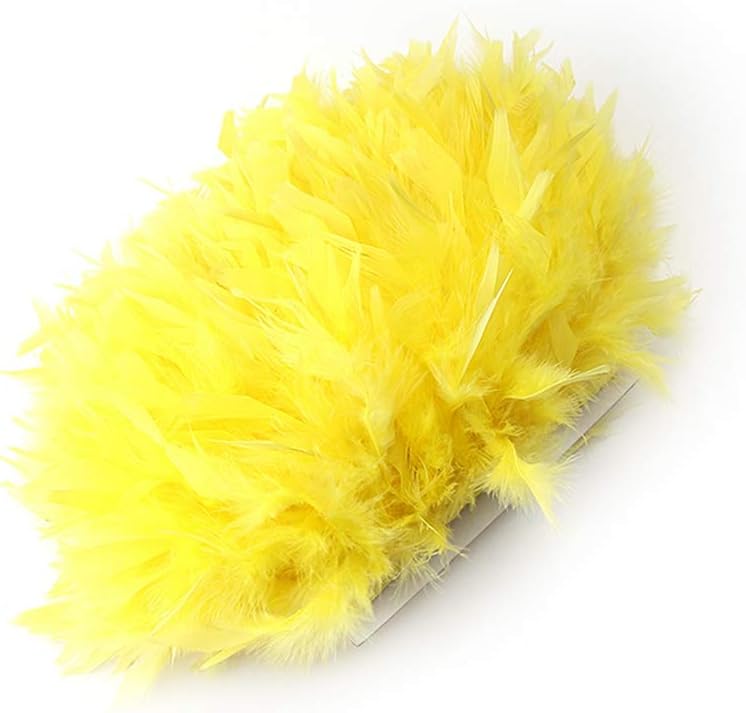 Sowder Turkey Feathers Trim Fringe for Party Wedding Dress Sewing Crafts Costumes Decoration Pack of 2 Yards (Yellow) - Image 3
