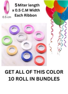 SARAOONT Shiny Metallic Balloon String Rolls 10 Rolls 0.5 cm 5m Each Perfect for Crafts Weddings Birthdays and More  - Image 2