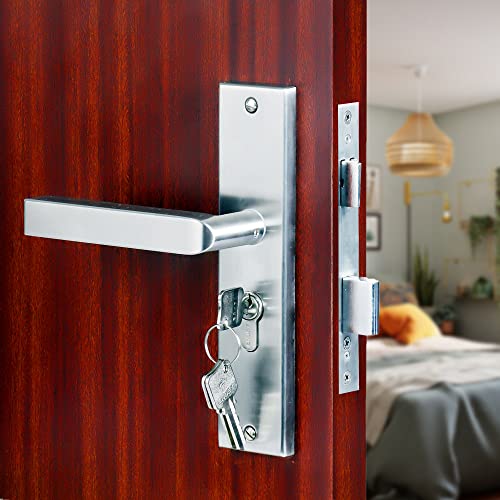 CRUST Heavy Duty Mortise Door Lock Set for Main Door, Door Handle Lock Set for Main Door Lock, Office/Hotel/Bathroom (LB-201, Matt Satin) - Image 1
