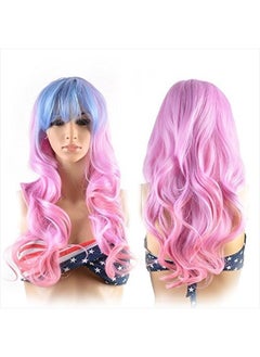 AGPtek Image Long Full Curly Wavy Multi-Color Lolita Halloween Wigs for Women Cosplay Costume Party with Wig Cap Comb and Rubber Band -- Light Blue/ Pink  - Image 1