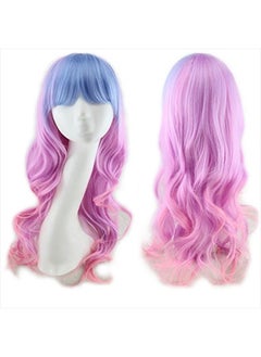 AGPtek Image Long Full Curly Wavy Multi-Color Lolita Halloween Wigs for Women Cosplay Costume Party with Wig Cap Comb and Rubber Band -- Light Blue/ Pink  - Image 3