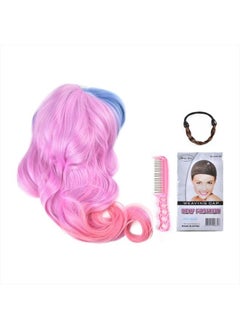 AGPtek Image Long Full Curly Wavy Multi-Color Lolita Halloween Wigs for Women Cosplay Costume Party with Wig Cap Comb and Rubber Band -- Light Blue/ Pink  - Image 5