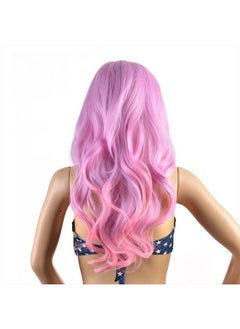 AGPtek Image Long Full Curly Wavy Multi-Color Lolita Halloween Wigs for Women Cosplay Costume Party with Wig Cap Comb and Rubber Band -- Light Blue/ Pink  - Image 4