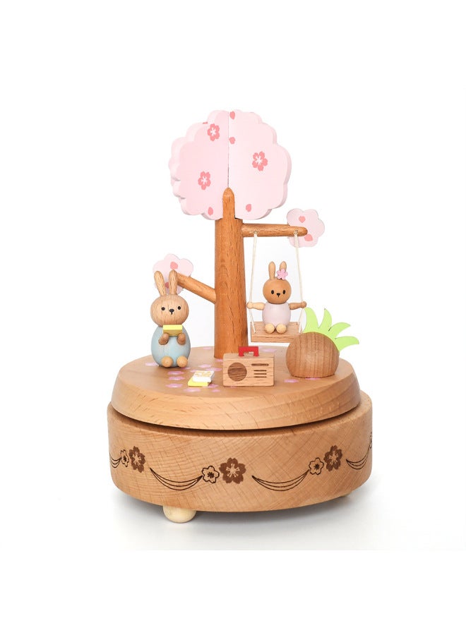 Creative Pink Wooden Music Box Printed Rabbit Music Box Girl's Heart Pink Birthday Gift Wooden Crafts - Image 5
