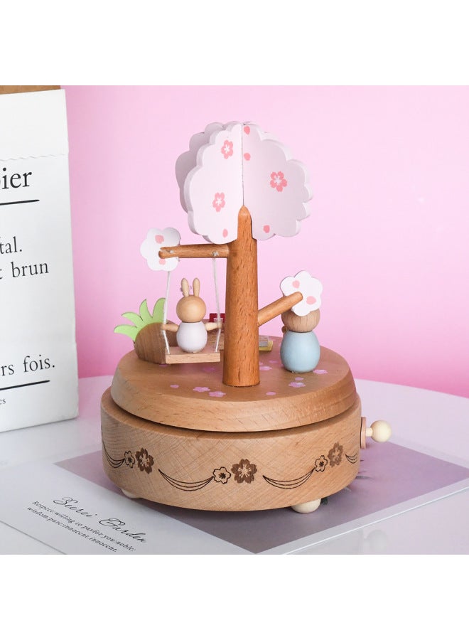 Creative Pink Wooden Music Box Printed Rabbit Music Box Girl's Heart Pink Birthday Gift Wooden Crafts - Image 1