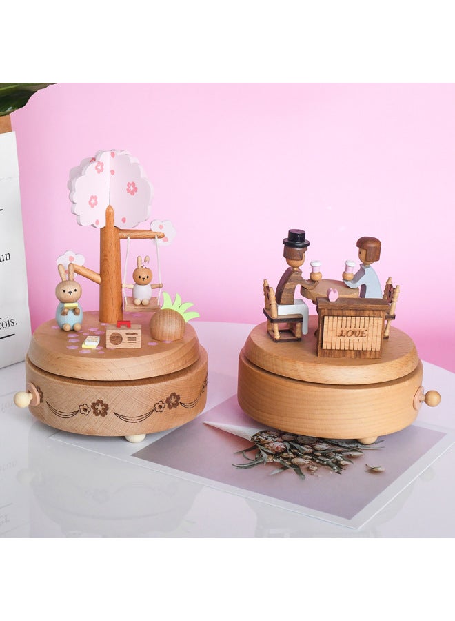 Creative Pink Wooden Music Box Printed Rabbit Music Box Girl's Heart Pink Birthday Gift Wooden Crafts - Image 2