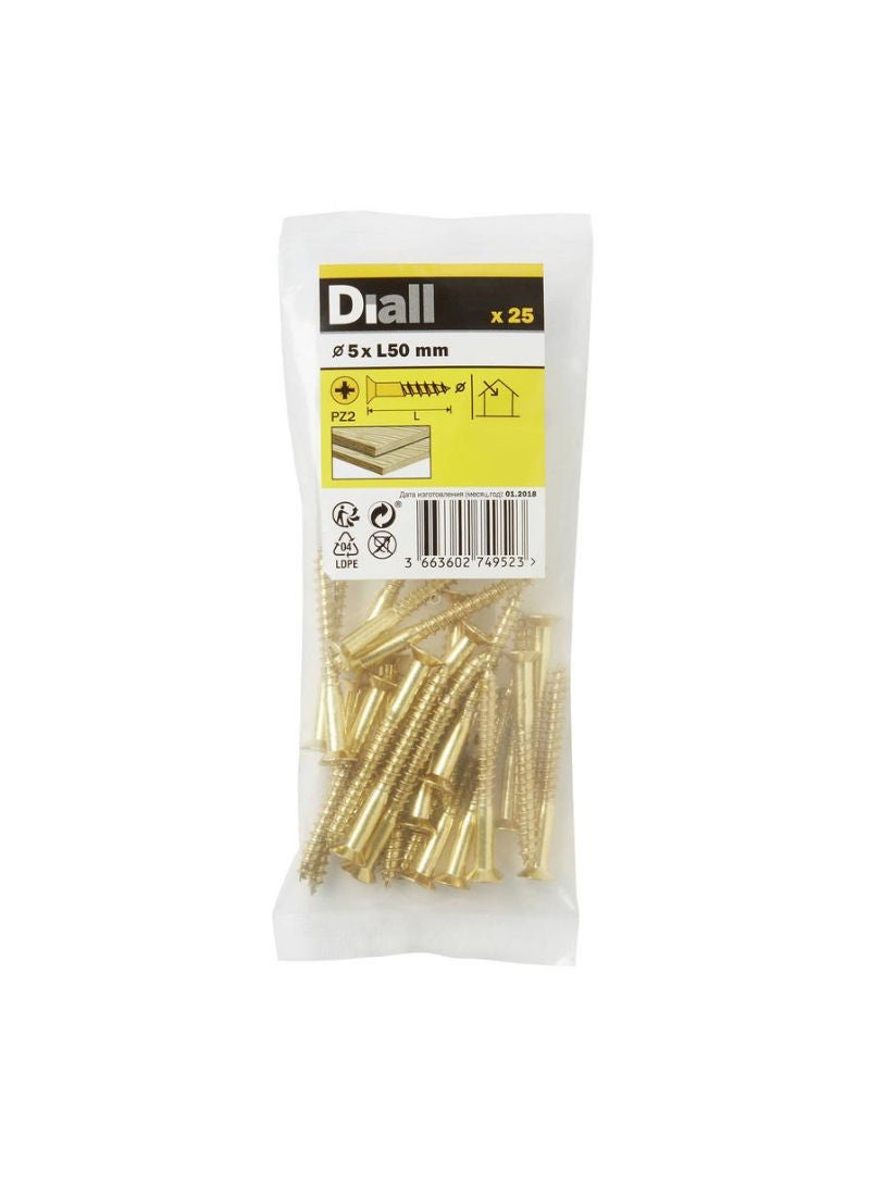Brass Wood Screw Pack 5 X 50 Mm 25 Pc