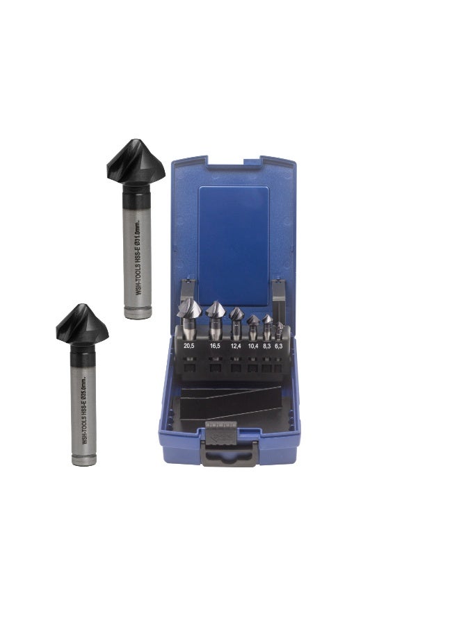 WSH-TOOLS Countersink HSS-E 90° DIN 335C Spiral Flute Uneven Pitch Set of 8 pcs AlTiN | Chatter-Free Deburring Tool Dubai UAE - Image 1
