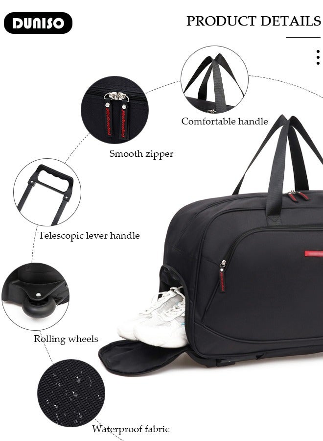 DUNISO 2 in 1 Suitcase for Men and Women, Large Capacity Hand Luggage Bag with Adjustable Pull Rod Portable Trolley Luggage Bag Travel Duffel Bag Multi-pocket Trolley Carry on Bag for Business Travel - Image 2