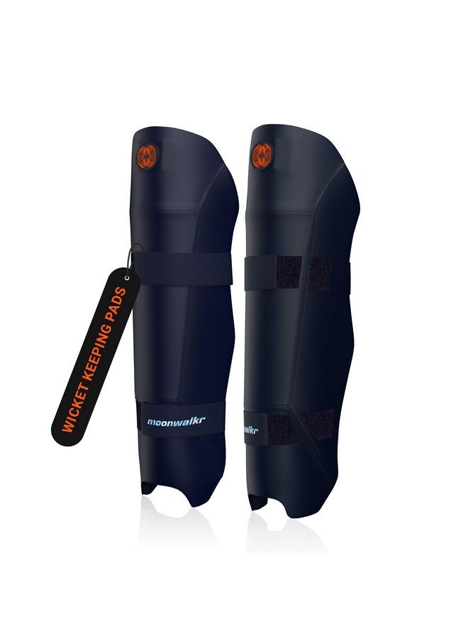 moonwalkr Cricket Keeping Shin Guards Wicket Keeper Pads Protective Gear for Keeper's Height (5'4" - 6'6") Cricket Wicket Keeping Pads Super Slim Gear Comes with a 3-inch Strap (Blue, Adult) - Image 1