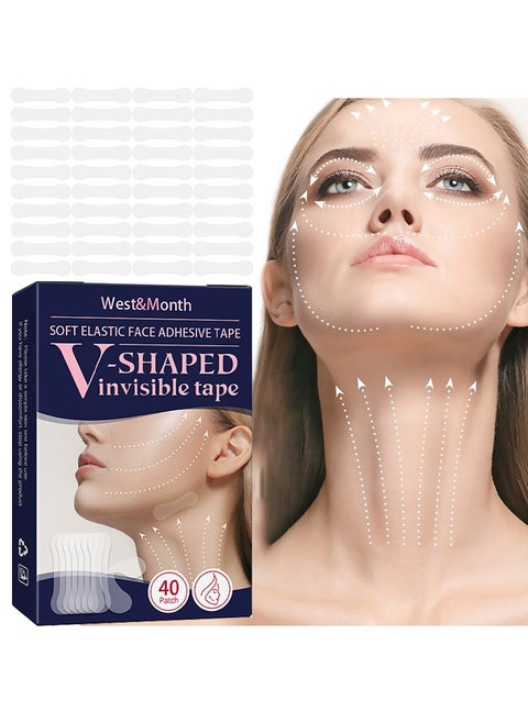 40 Patches Face Lift Tape V-Shaped Invisible Tap Stickers Double Chin V Line Lifting Patch Tighten Hide And Wrinkles Around The Eyes And Neck Saggy Skin Make Up Tools