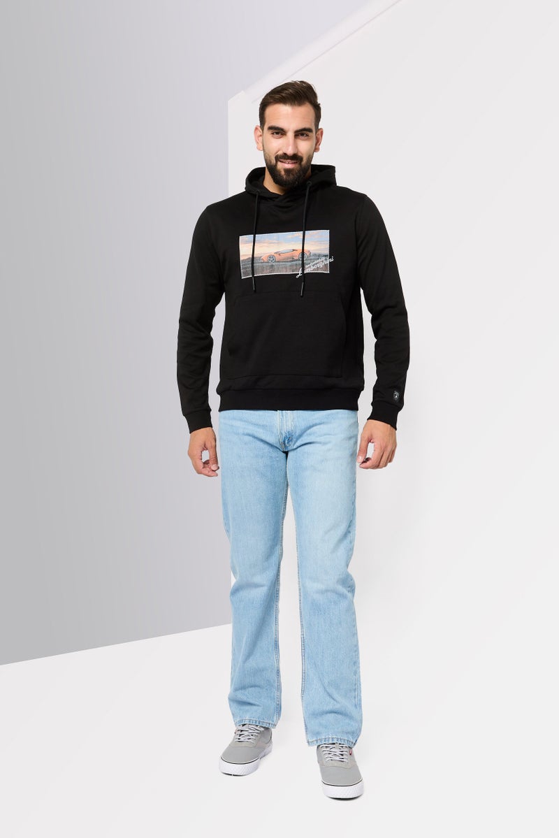 LAMBORGHINI Men Embroidered Logo Long Sleeves Hoodie, Black  - Image 2