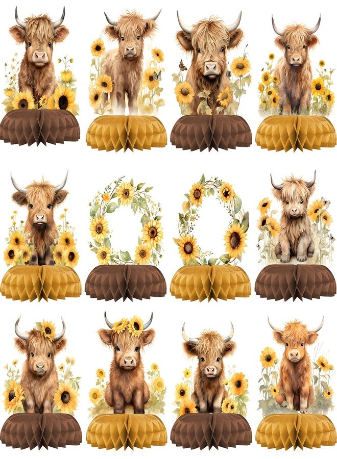 Celee Highland Cow Party Decorations - 12PCS Sunflower Highland Cattle Table Centerpieces, Rustic Farm Animal Theme Birthday, Baby Shower, Fall Harvest, Country Farmhouse Party Supplies - Image 1