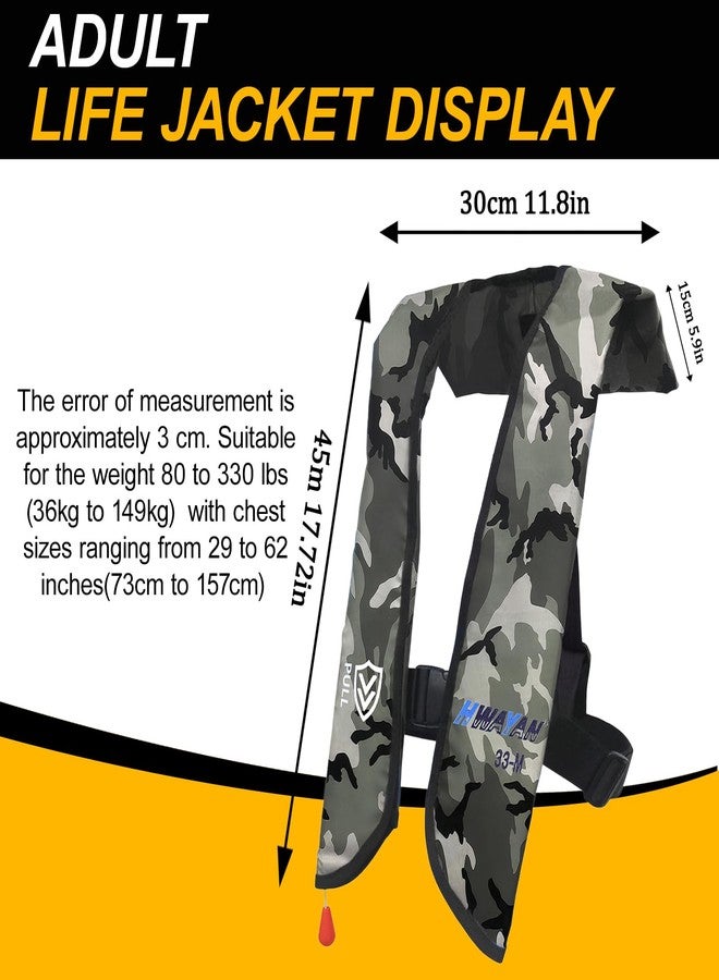 HWAYAN Manual Inflatable Life Jacket| Inflatable PFD Vest Adult| Life Vest for Adults| Outdoor Water Sports| Supports up to 330 lbs|33g of Carbon Dioxide Cylinder (White Camouflage 609) - Image 4