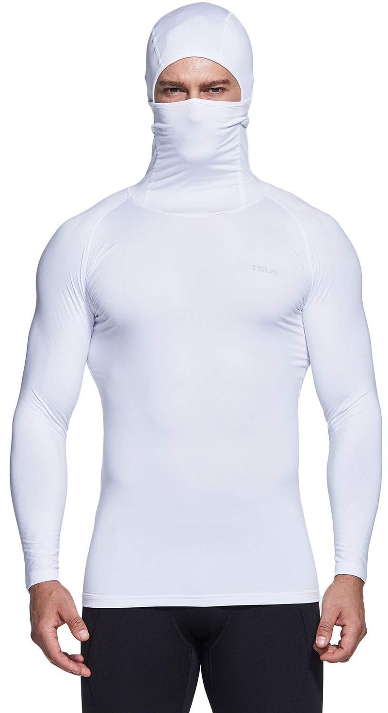 TSLA Men's Thermal Compression Shirts Hoodie with Mask, Long Sleeve Winter Sports Base Layer Top, Active Running Shirt, Heatlock Hoodie White, XX-Large - Image 1