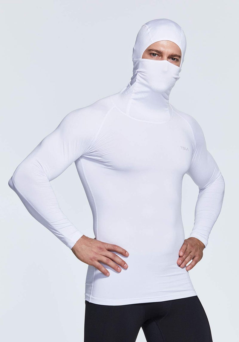 TSLA Men's Thermal Compression Shirts Hoodie with Mask, Long Sleeve Winter Sports Base Layer Top, Active Running Shirt, Heatlock Hoodie White, XX-Large - Image 3